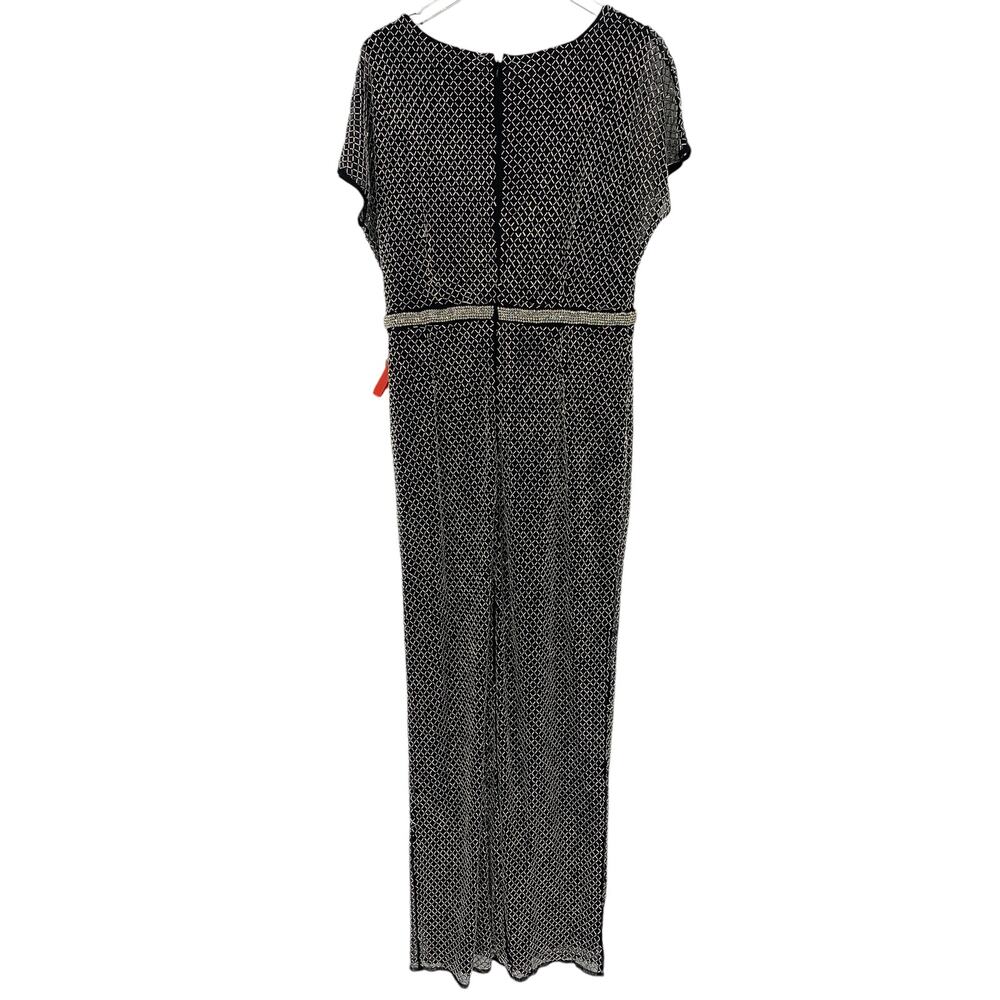 MAC DUGGAL Dress Size 4 Evening Gown Black Midi Beaded NEW Short Sleeve Silver - Picture 4 of 5